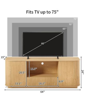 64" Mid Century Modern Fluted TV Stand, Entertainment Center with 2 Doors, 1 Drawer and Open Shelf for Living Room