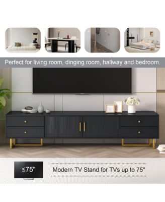 Modern Media Console for TVs up to 75", Living Room Entertainment Center with 4 Drawers and 2 Storage Cabinets