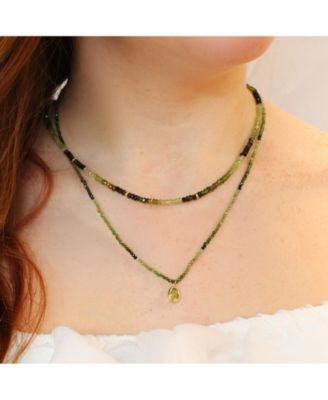 Green Garnet Ombre Bead Necklace 14K Gold
