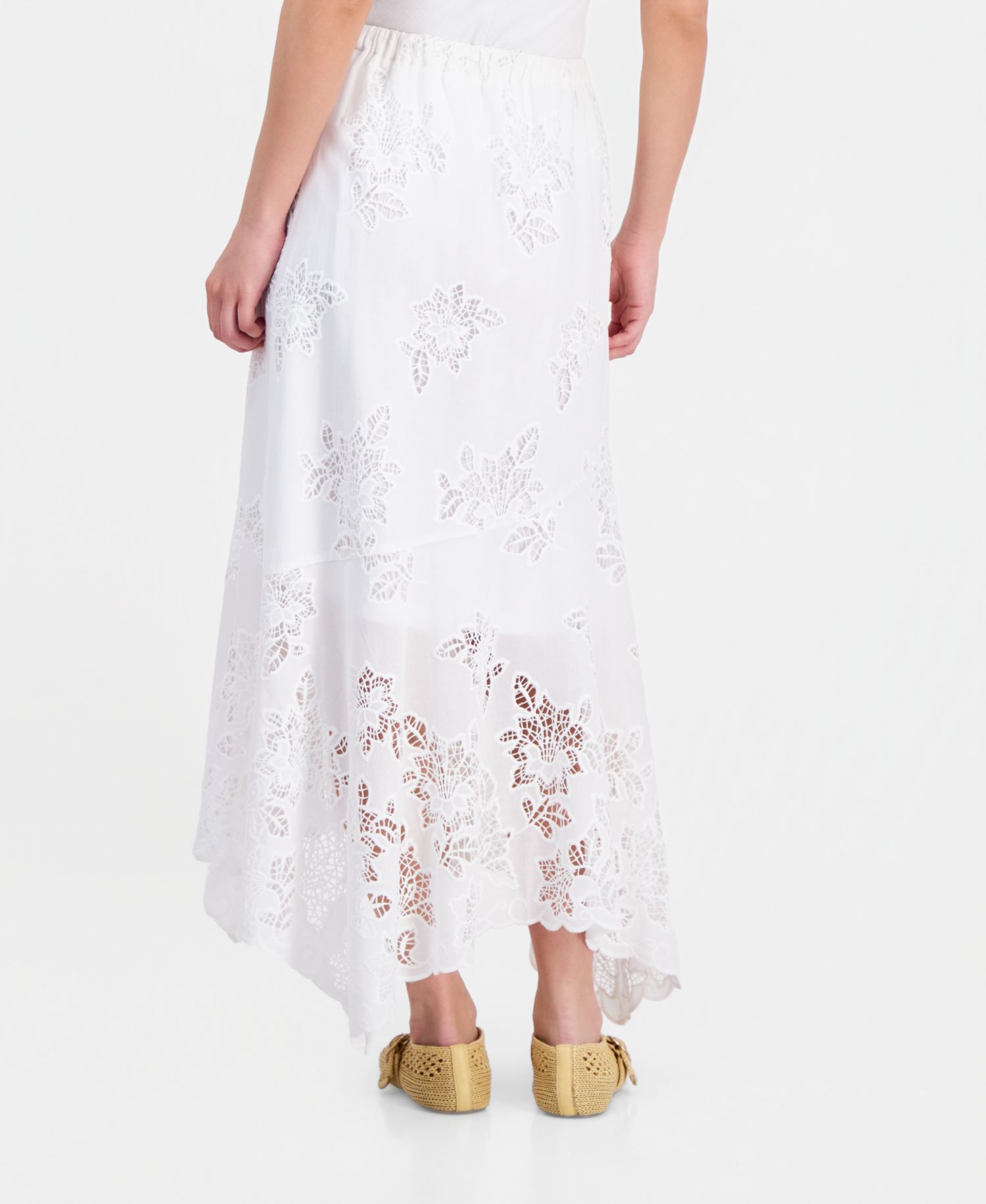 Petite Asymmetric Floral Cutwork Pull-On Skirt
