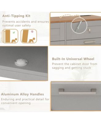 Tilt Out Trash Can Cabinet with Power Outlets and Shelf