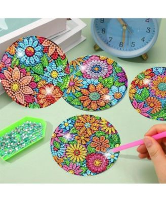 DIY Floral Diamond Painting Coasters Kit (16 Pcs) with Holder and Non-Slip Pads, Ideal for Home Decor and Gifting on Mother's Day and Easter