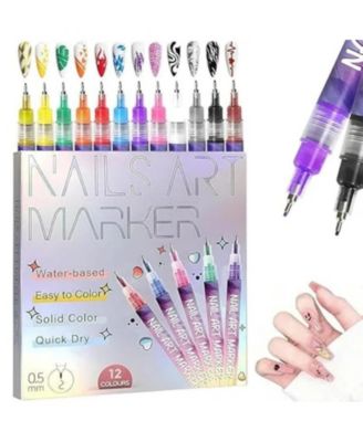 DIY Nail Art Pens (12 Colors) with 0.5mm Fine Tip, Water-Based Nail Art Markers for Home and Salon Use, Ideal for Nail Decor and Crafting