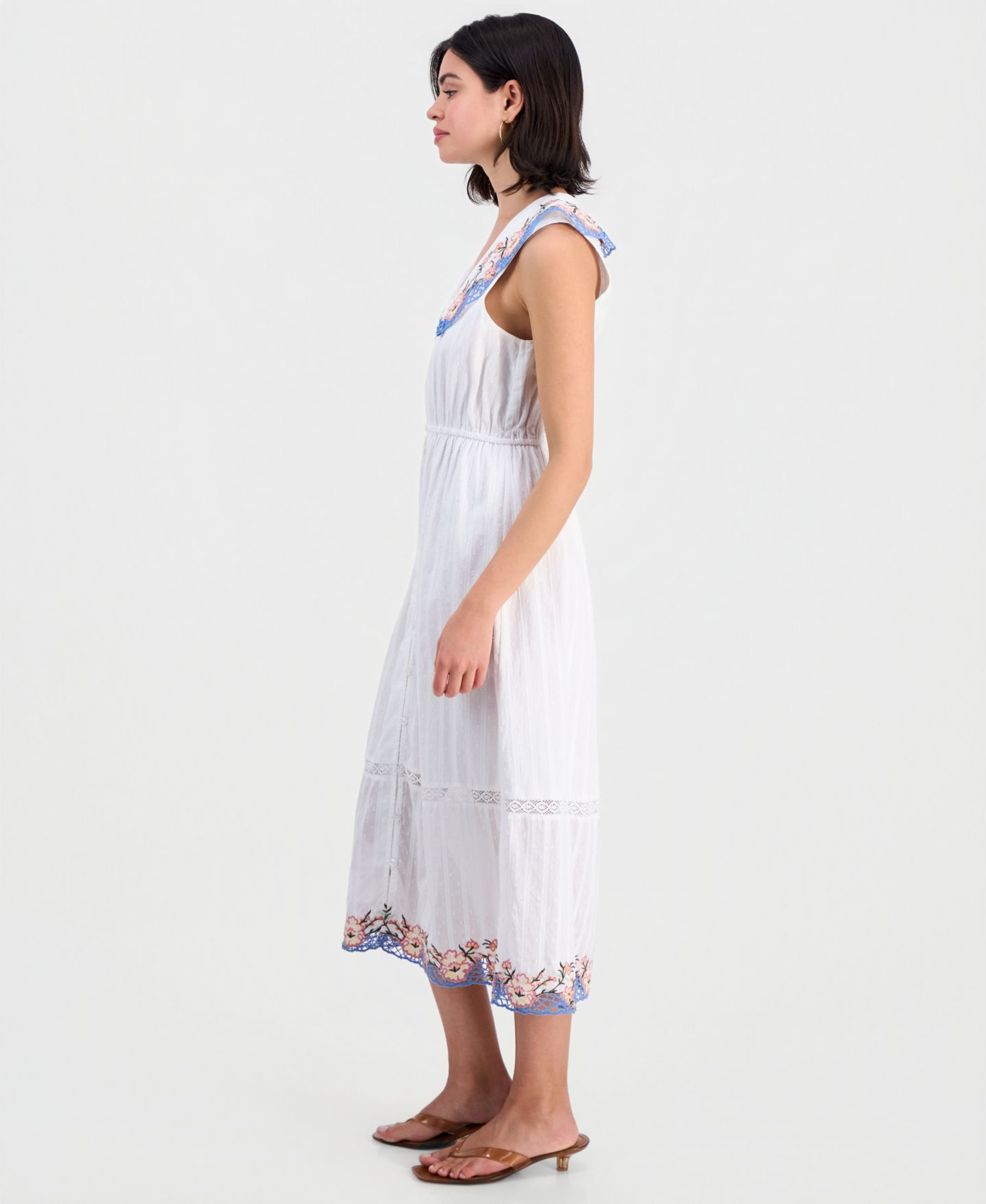 Женское платье And Now This Cotton Embroidered Collar Maxi, цвет: Белый — фото 5