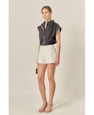 Women's Contrast Scallop Trim Ric Rac Short Sleeve