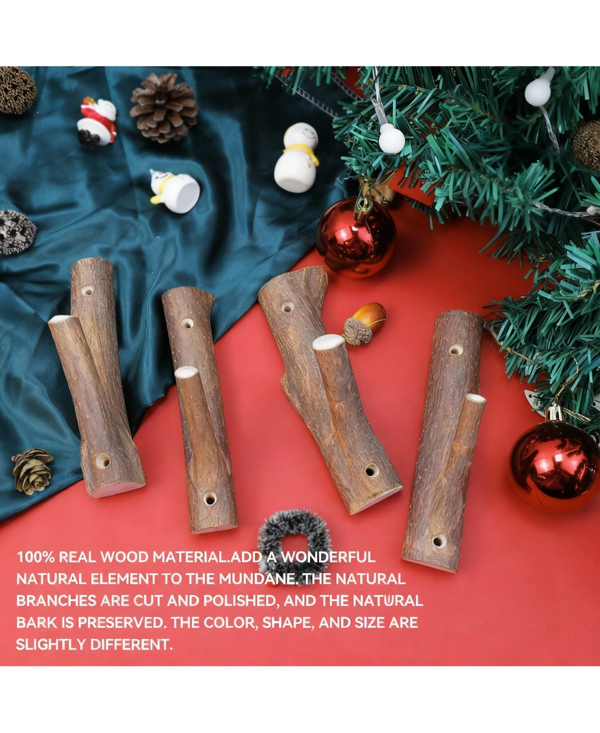 Yigii 2-Piece Real Wood Branch Wall Hooks with Bark,Rustic Decor