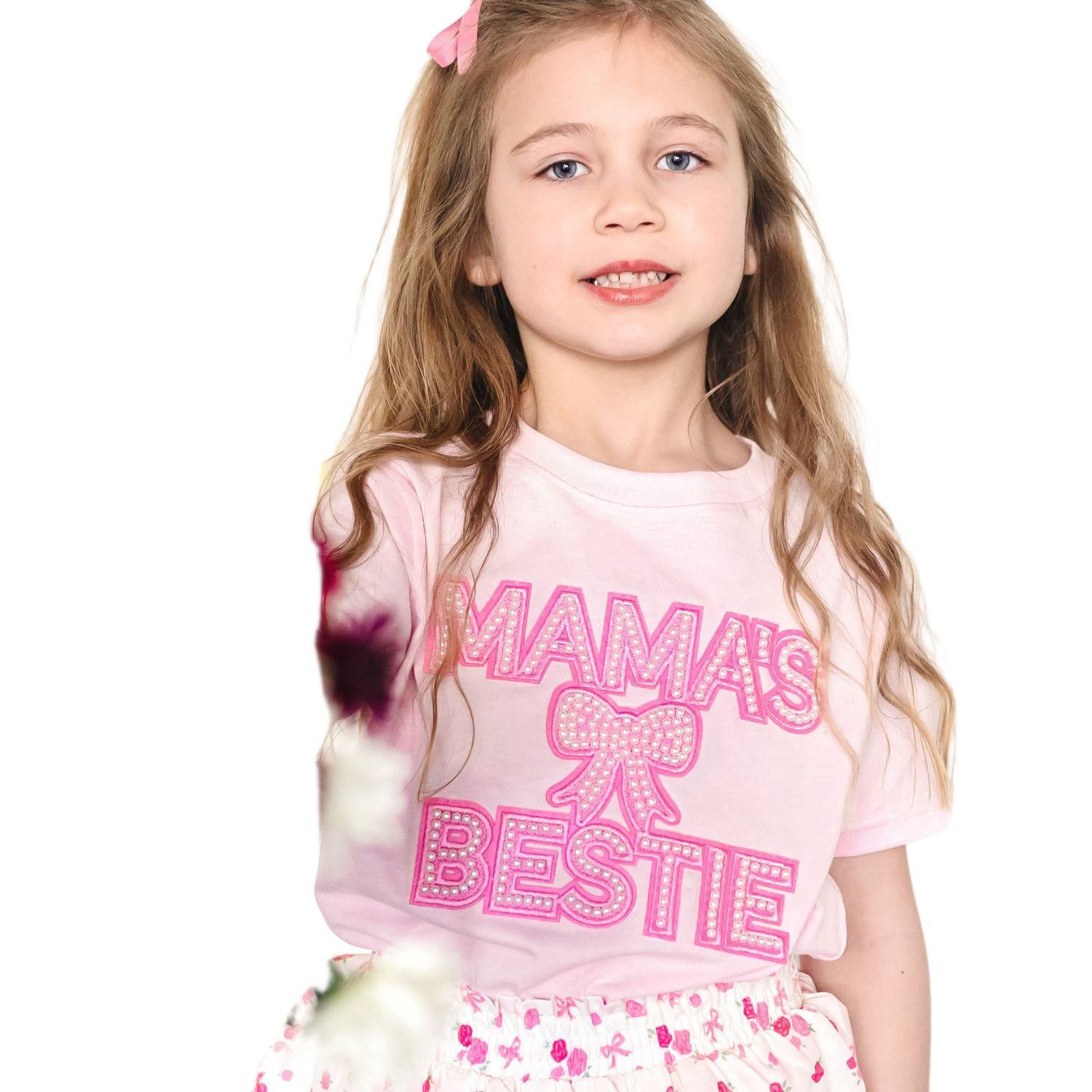 Big Girls Mama's Bestie Pearl Patch Short Sleeve T-Shirt