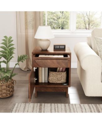 Elegant Modern Wooden Nightstand with 1 Drawers Walnut Finish Bedside Table for Bedroom Living Room