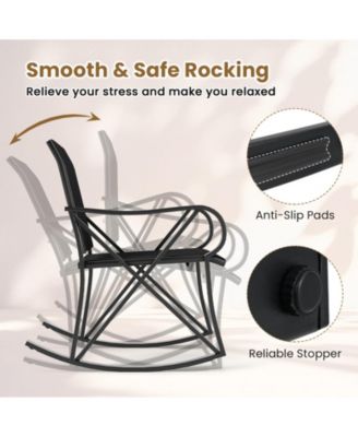 3-Piece Patio Rocking Chair Set with Tempered Glass Side Table