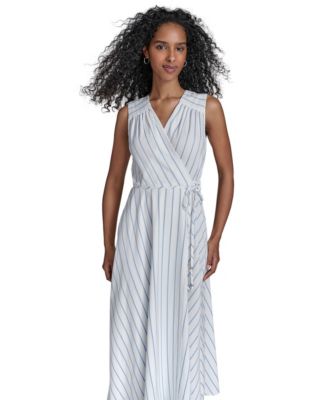 chinese dress ladies Blue/White Striped Maxi Dress