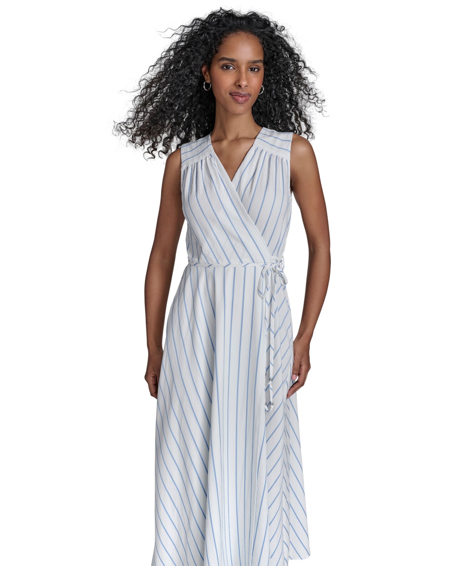 Women's Striped V-Neck Midi Dress