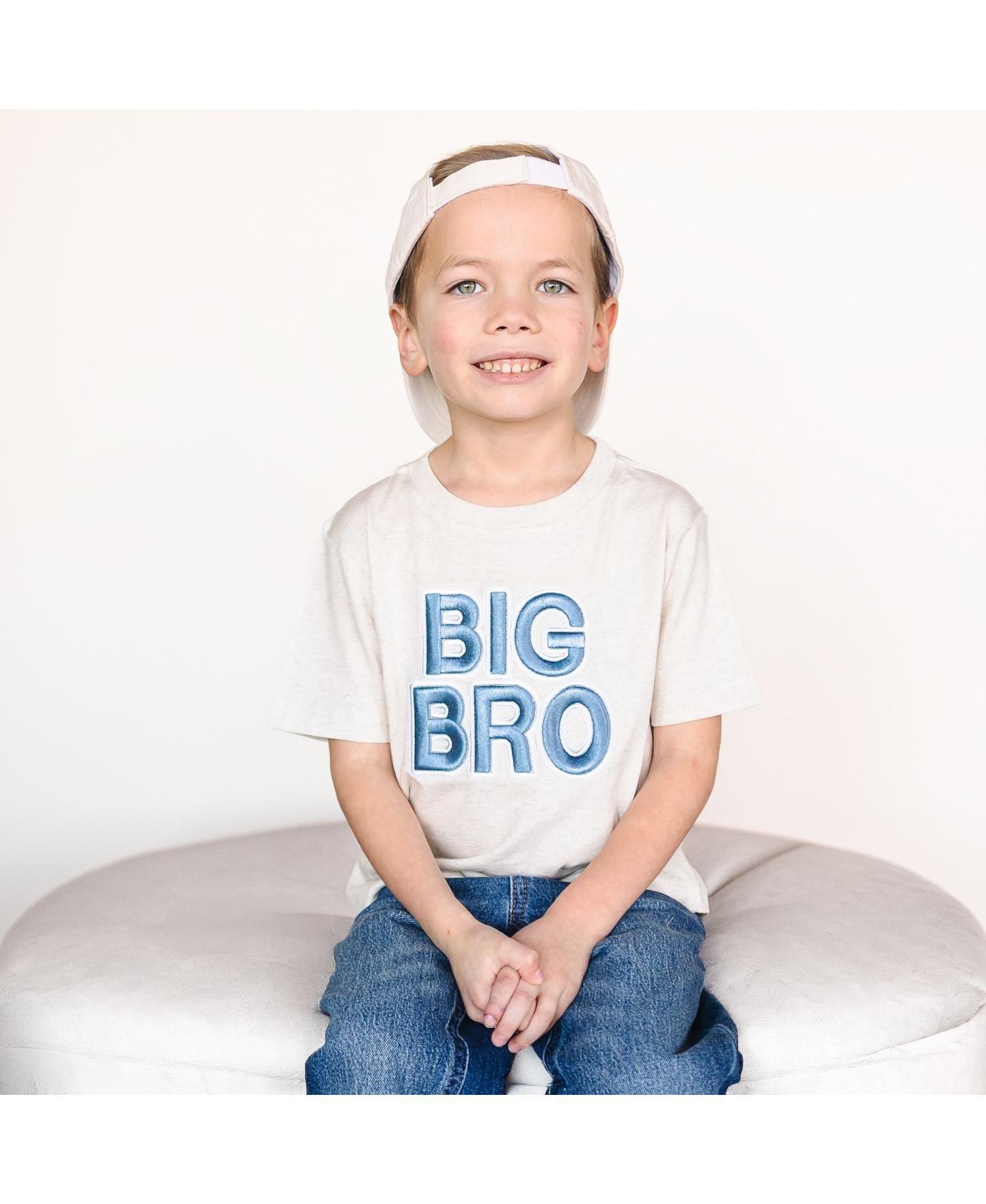 Little Boys Big Bro Embroidered Patch Short Sleeve T-Shirt