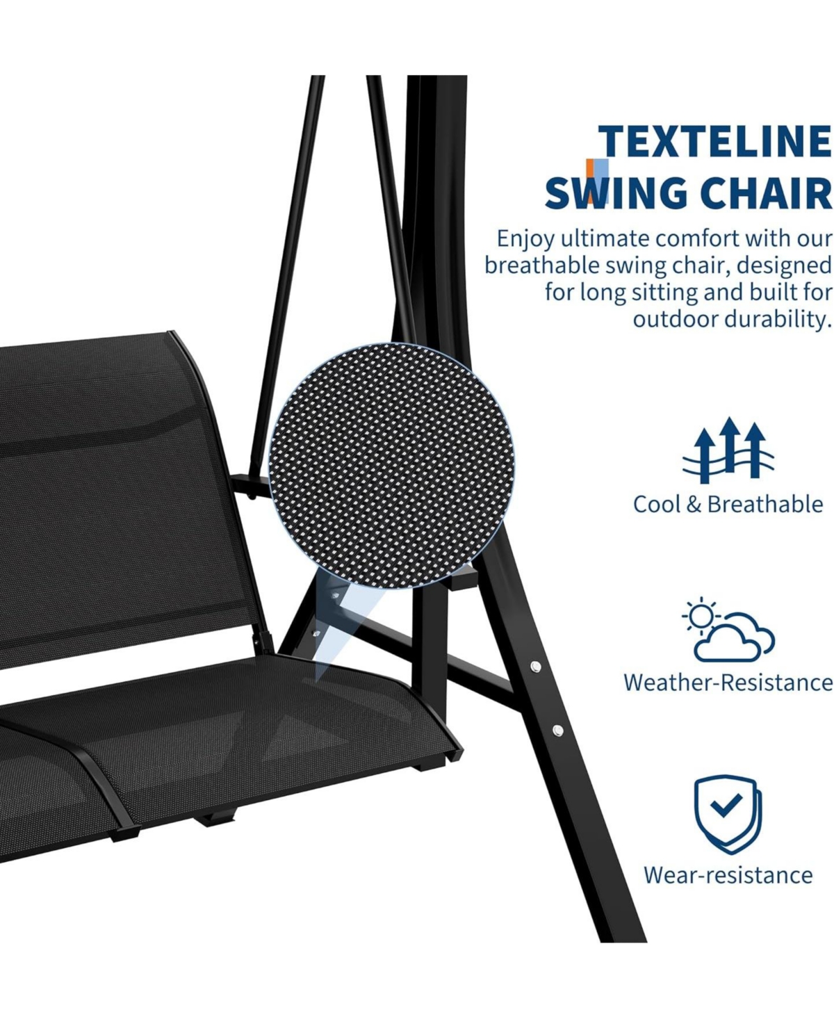 gaomon 3-Seat Porch Swing Chair, Outdoor Patio Hanging Swing with Adjustable Canopy and Armrests, Breathable Textilene Fabric Seat and Backrest