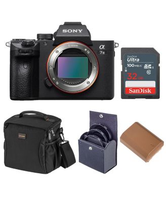 Alpha a7 III 24MP UHD 4K Mirrorless Camera (Body Only) - Bundle 32GB SDHC U3 Card, Camera Case, Spare Battery, Cleaning Kit, Memory wallet, Card