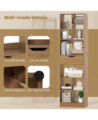 Tall Freestanding Bookcase with Drawer and Ten Cube Storage