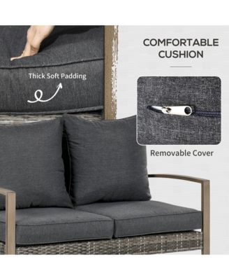 Patio Furniture Set, 4 Piece Outdoor Rattan Conversation Set with 2 Armchairs, Cushions, Loveseat Sofa & Coffee Table for Porch, Poolside, Lawn, Dark Gray