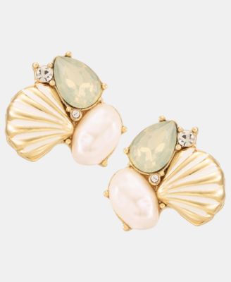Stone Cluster Shell Stud Earrings