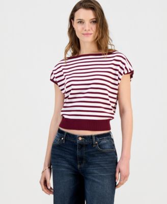 Juniors' Boat-Neck Cap-Sleeve Sweater