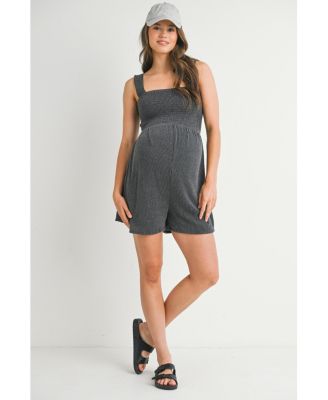 Maternity Ribbed Knit Square Neck Smocked Sleeveless Romper