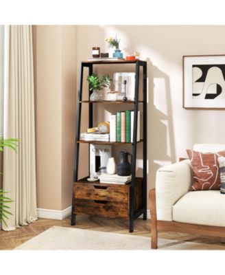 Freestanding Ladder Shelf with Drawers and Storage Shelves