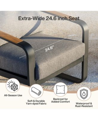 Outdoor Single Patio Sofa with Removable Cushions, Metal Frame Patio Sofa Chair with Thick Cushions for Patio, Balcony, Garden