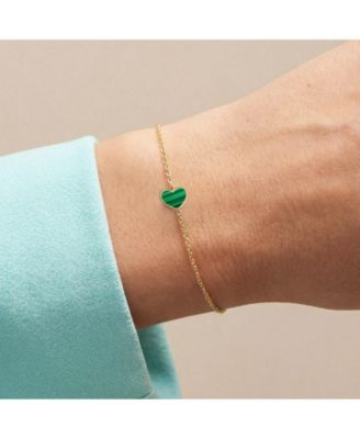 Mini Malachite Single Heart Bracelet 14K Gold
