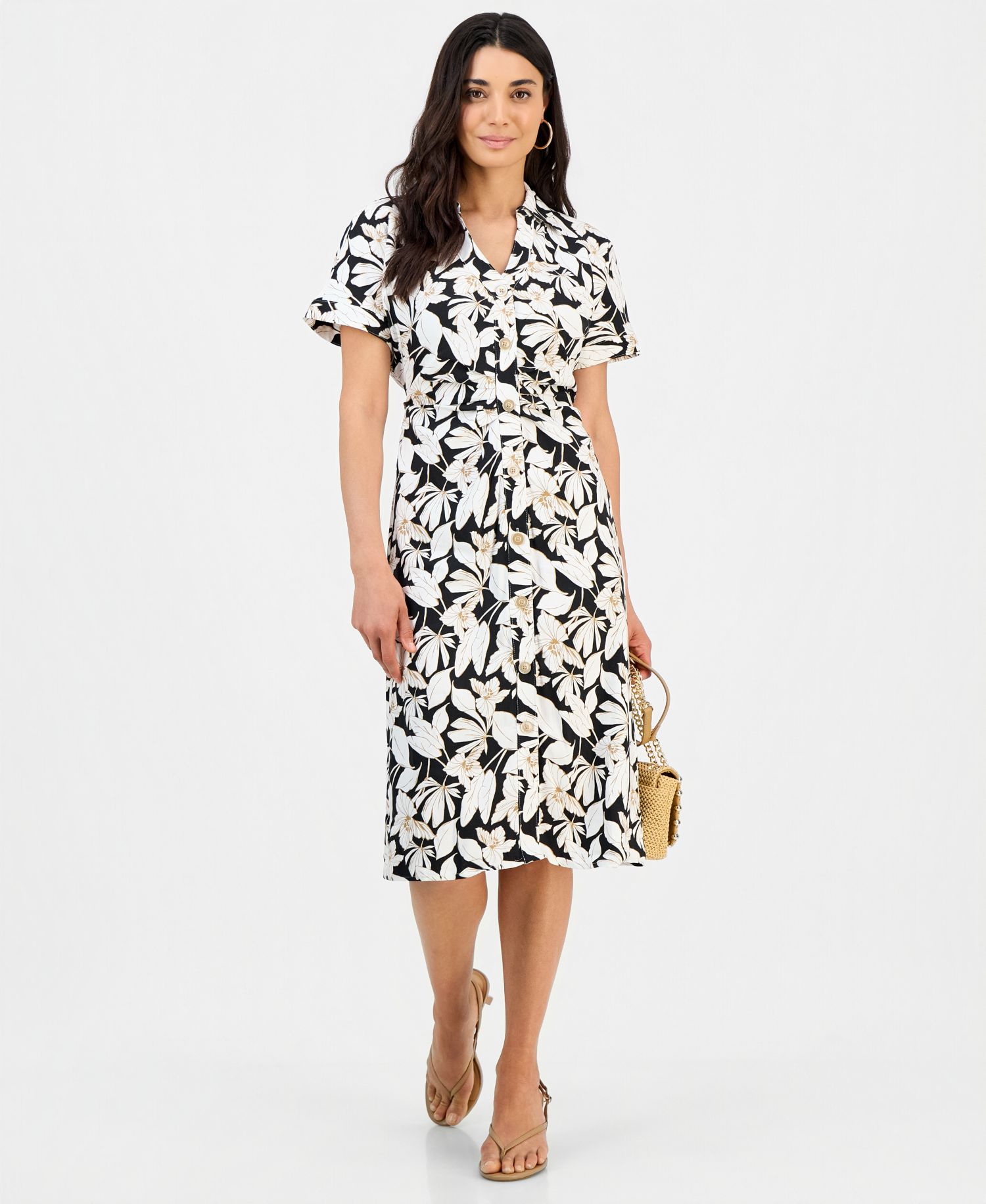 Petite Linen Buckle-Back Shirt-dress
