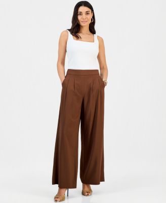 Petite Pleated Pull-On Wide-Leg Pants