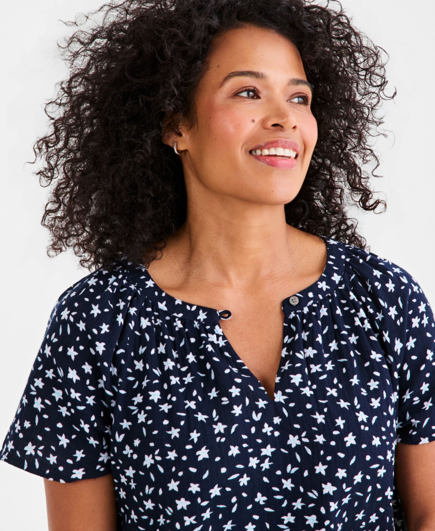 Women's Printed Gauze Flutter-Sleeve Top