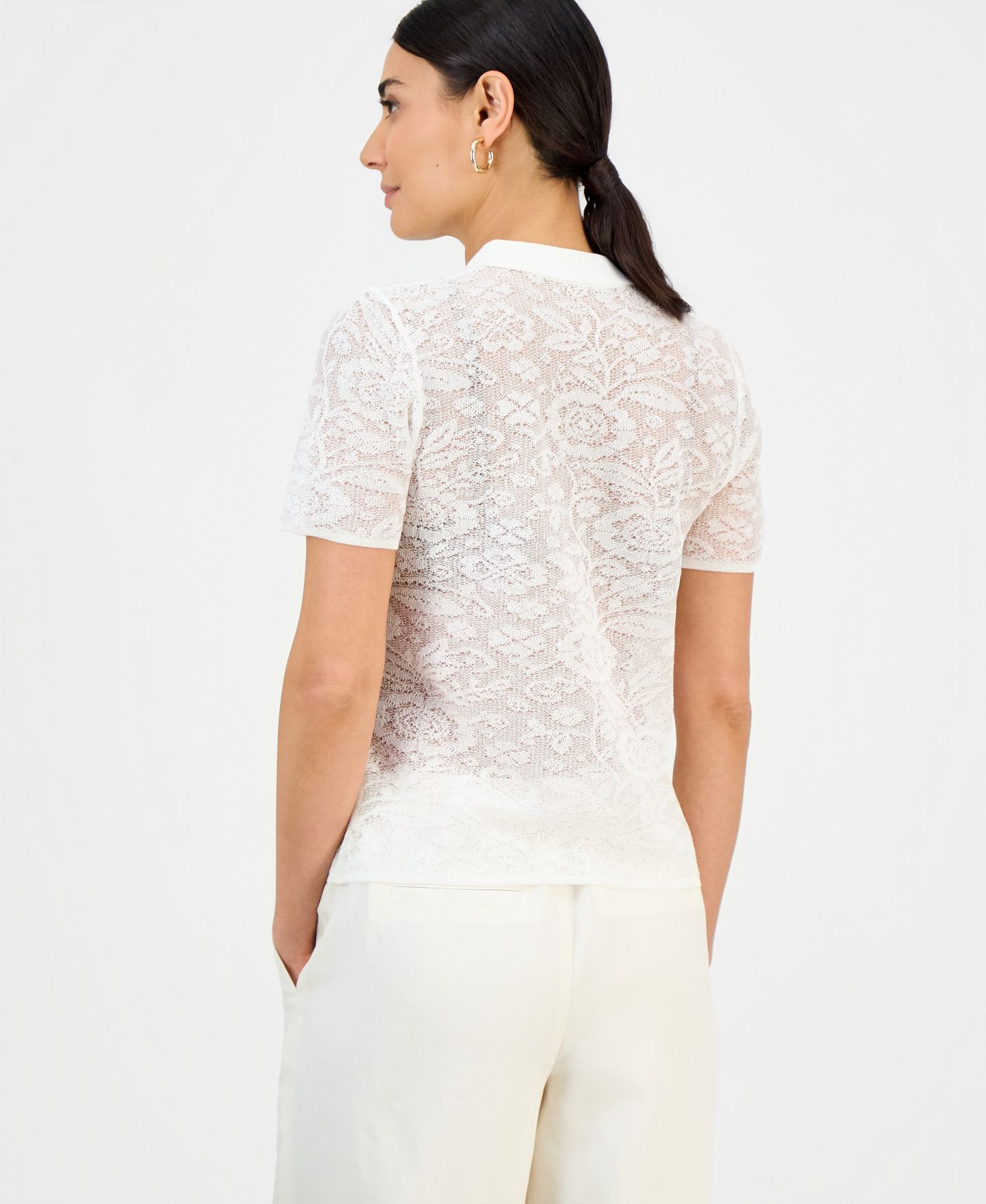 Женский топ I.N.C. International Concepts Petite Collared Jacquard Top, цвет: Яркий белый — фото 4
