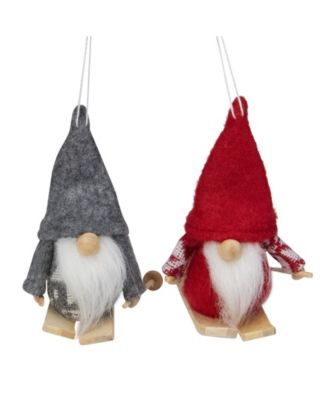 4" Skiing Santa Gnome Christmas Ornaments, Set of 2