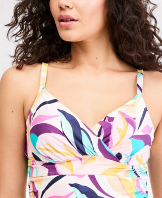 Women's Underwire Surplice Tri Printed Tankini Top