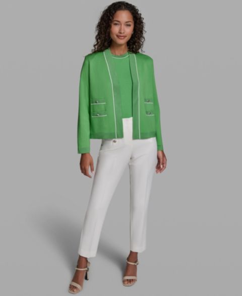 Женские кардиганы KARL LAGERFELD PARIS Women's Knit Cropped Open Front Cardigan