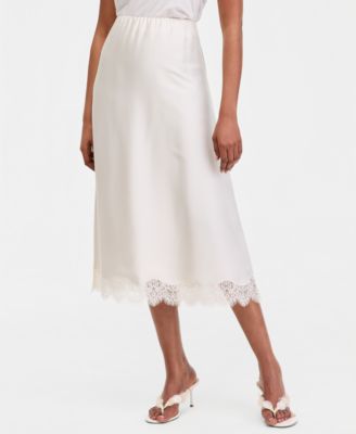 Women's Lace-Trim Satin Midi Skirt
