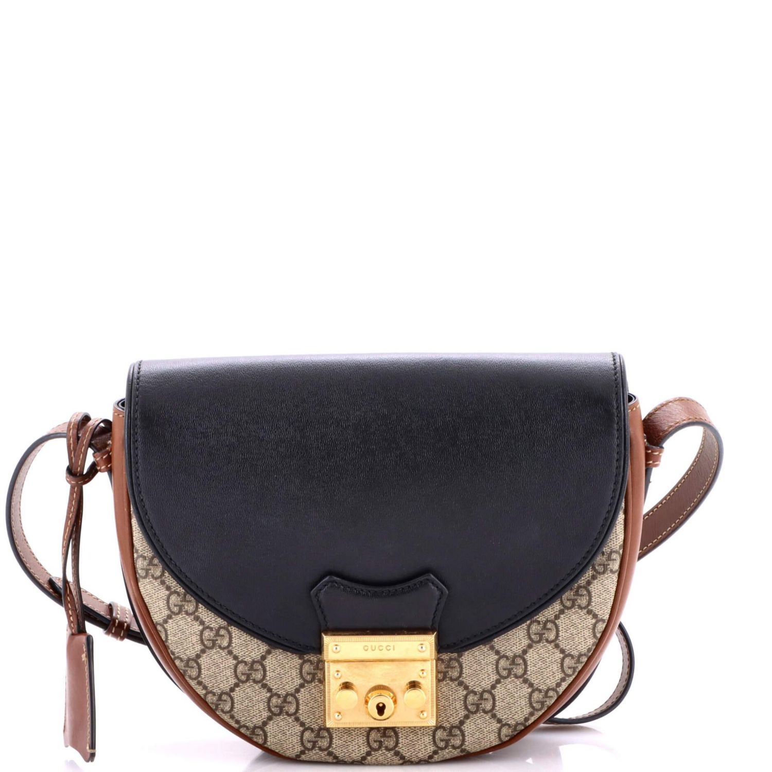 Small Padlock Saddle Shoulder Bag GG Coated Canvas and Leather