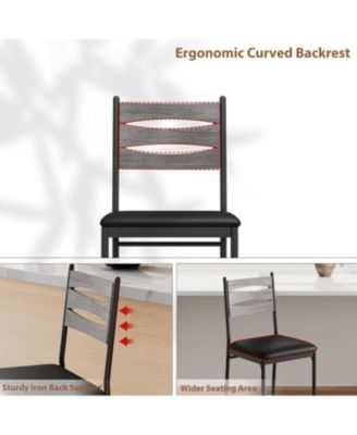 Set of 2 Counter Height Bar Stools, Wooden Back, Padded Seat, Industrial Kitchen Island Chairs