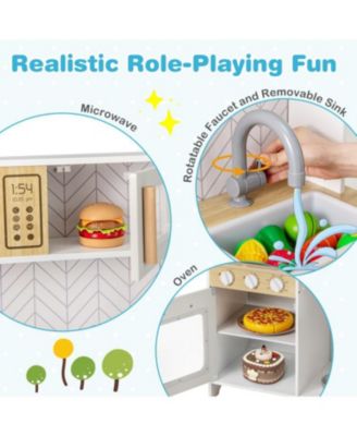 Kids Kitchen Playset with Lights, Sounds, Microwave, Stoves, Sink, Oven