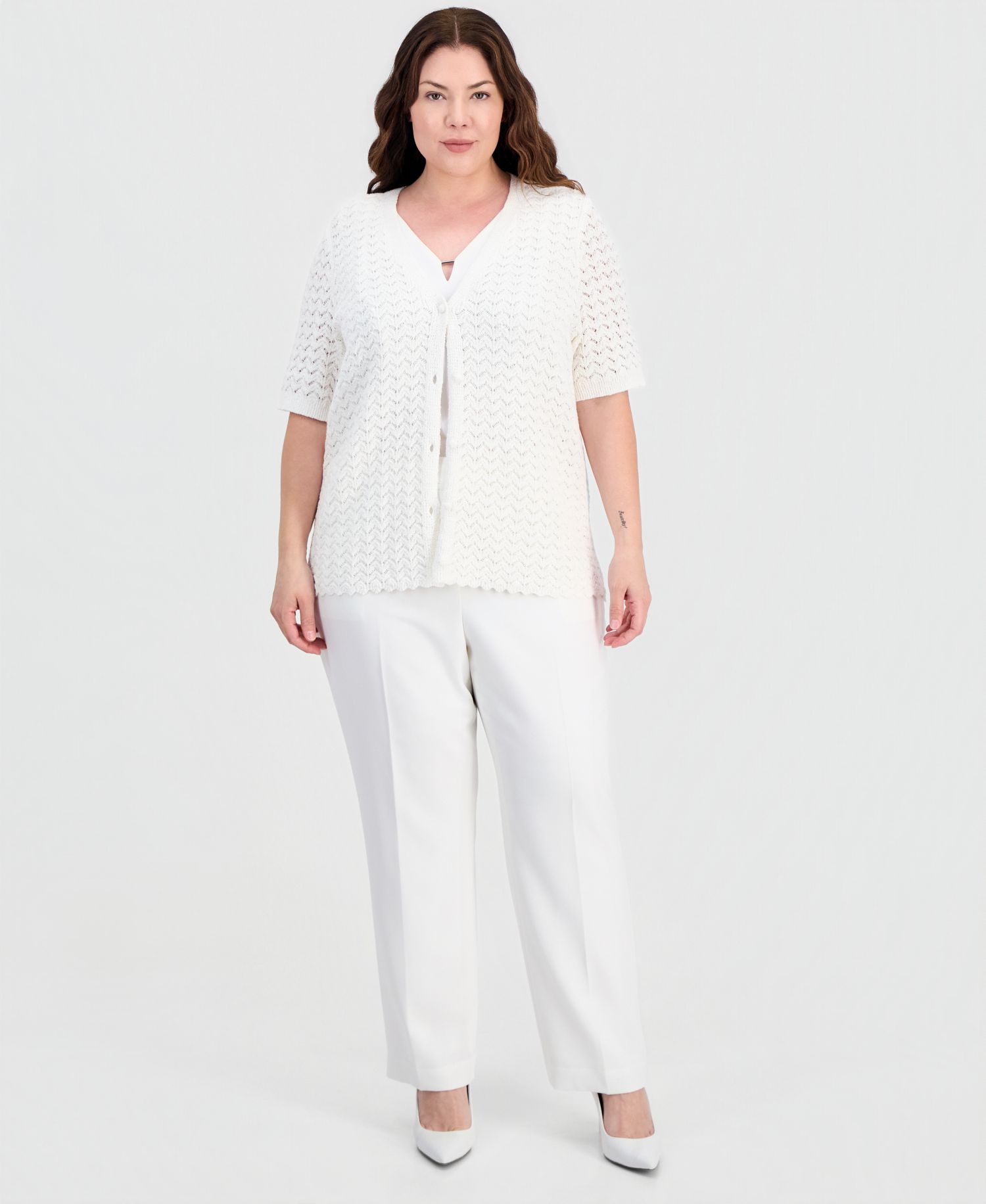 Petite V-Neck Button-Front Sweater