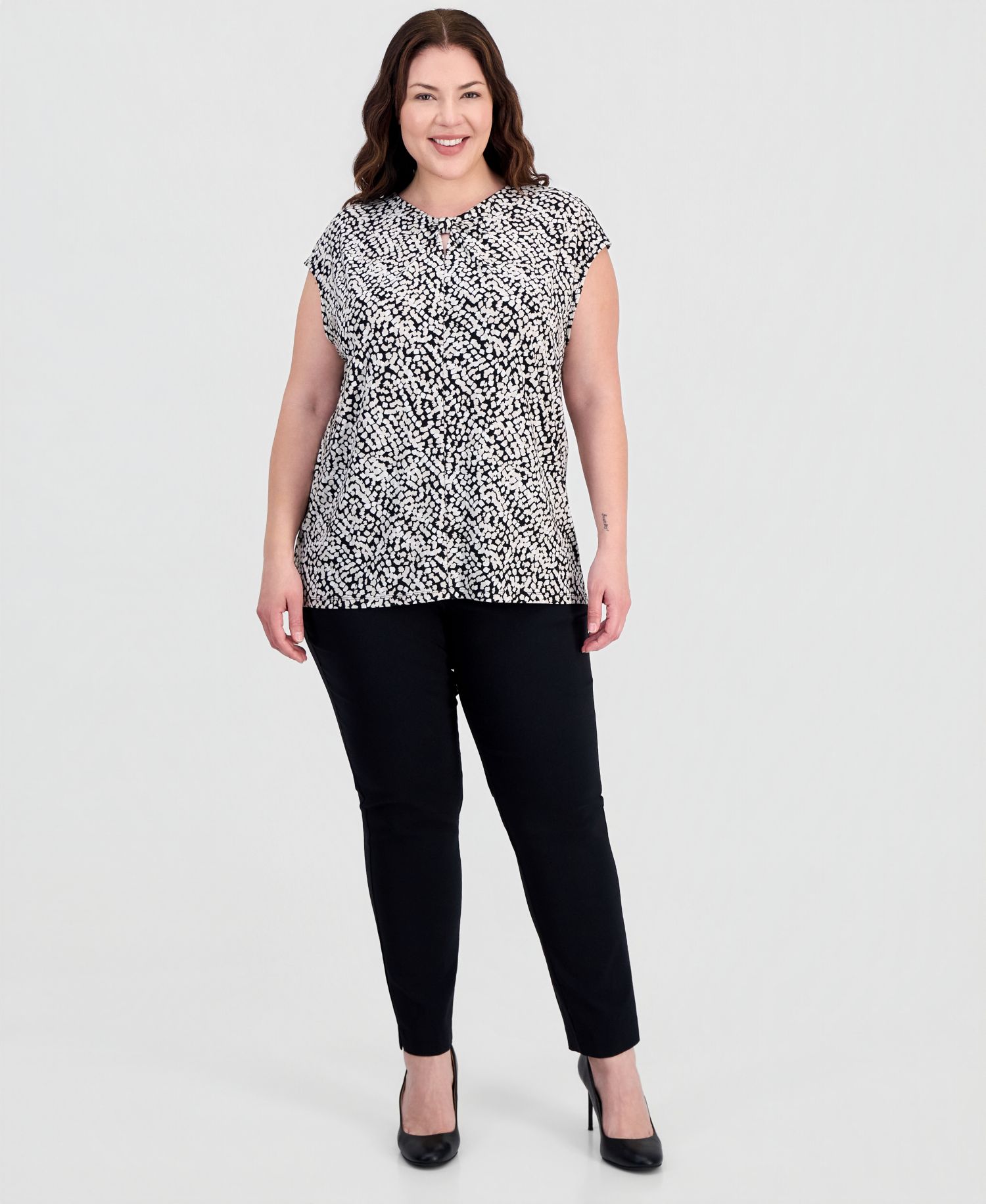 Plus Size Knot-Neck Extended-Shoulder Top