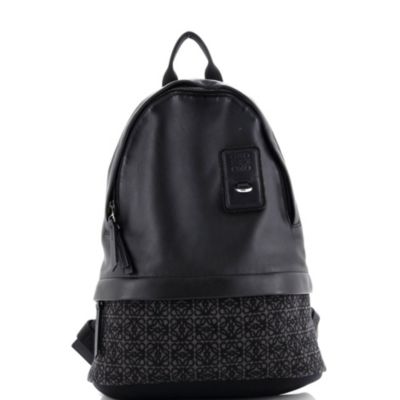 Round Slim Backpack Leather and Anagram Jacquard