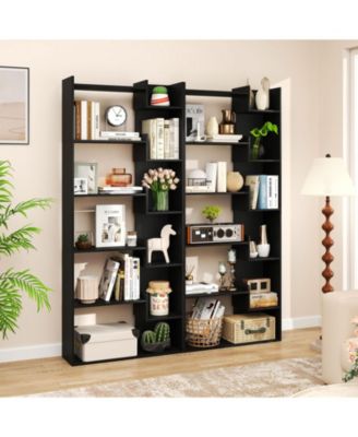 6-Tier Bookshelf Wooden Bookcase with 2 Anti-Tipping Kits Open Display