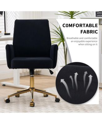 Striped Velvet Office Chair - Adjustable Ergonomic Desk Chair, Computer Chair with High Back, Gold Base and Wheels for Home Office