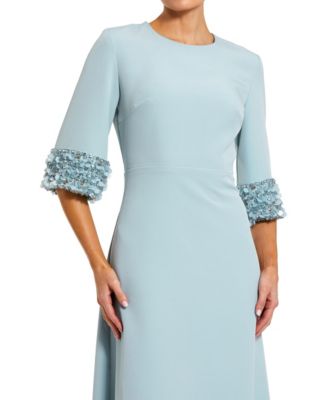 Women's A-Line Crepe Gown with Embellished Three-Quarter Sleeves