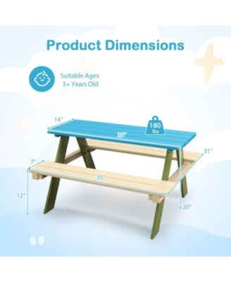 Kids Wooden Picnic Table Set Toddler Activity and Dining Table with Built-in Benches