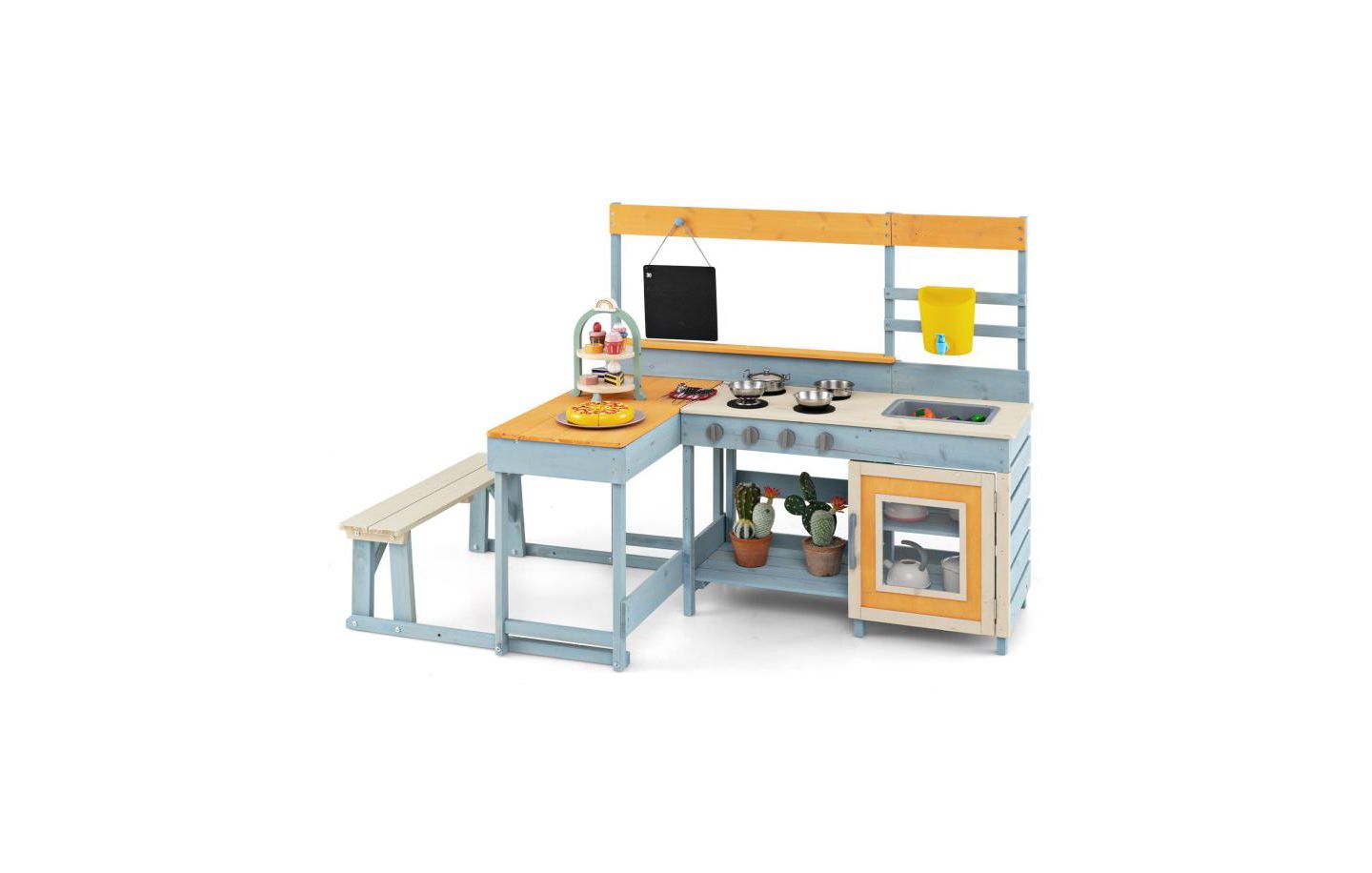 Детская игрушка HONGGE Fir Wood Play Kitchen with Picnic Table and Built-in Bench for Kids, цвет: Серый — фото 1