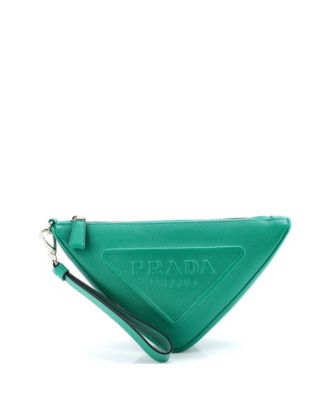 Mini Triangle Logo Wristlet Pouch Embossed Saffiano Leather