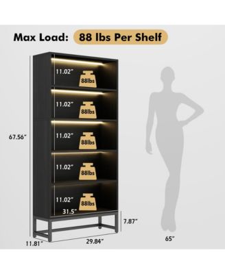 5-Layer Bookshelf, Heavy Duty Free-Standing Bookcase with LED Lighting, Storage Shelves for Living Room, Home Office