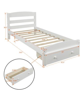 Twin Size Platform Bed Frame With Storage Drawer Wood Slats No Box Spring