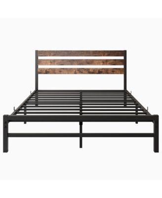 Platform Bed Rustic Wood Headboard Metal Slats Storage