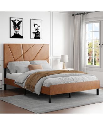 Full Size Metal Platform Bed Vintage Brown Under Bed Storage No Box Spring Needed